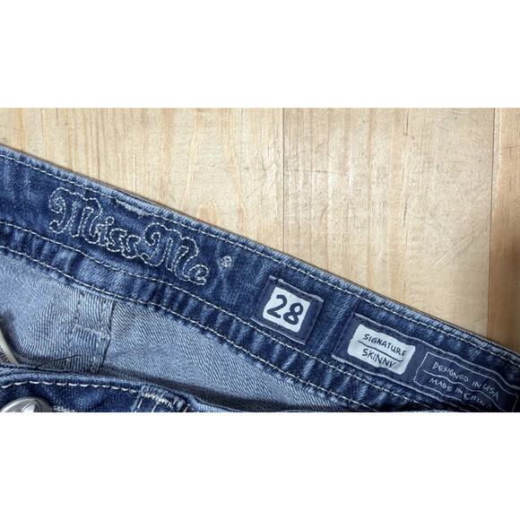 MISS ME JP510GSK-2 DISTRESSED FLEUR DE LIS STRETCH SKINNY DENIM JEANS~28 X 31 - Picture 5 of 7